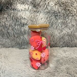 🍒Cherry and Bow Glass Tumbler with beauty blender